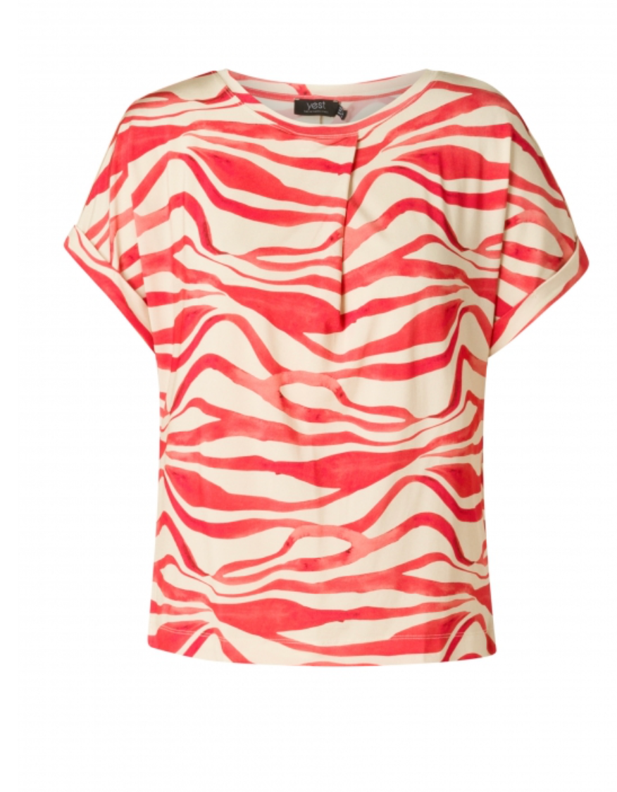 Coral & Beige Zebra Printed Round-Neck Top