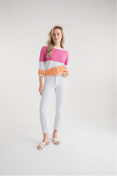 Pink, Orange & White Jumper With Elasticated Waist