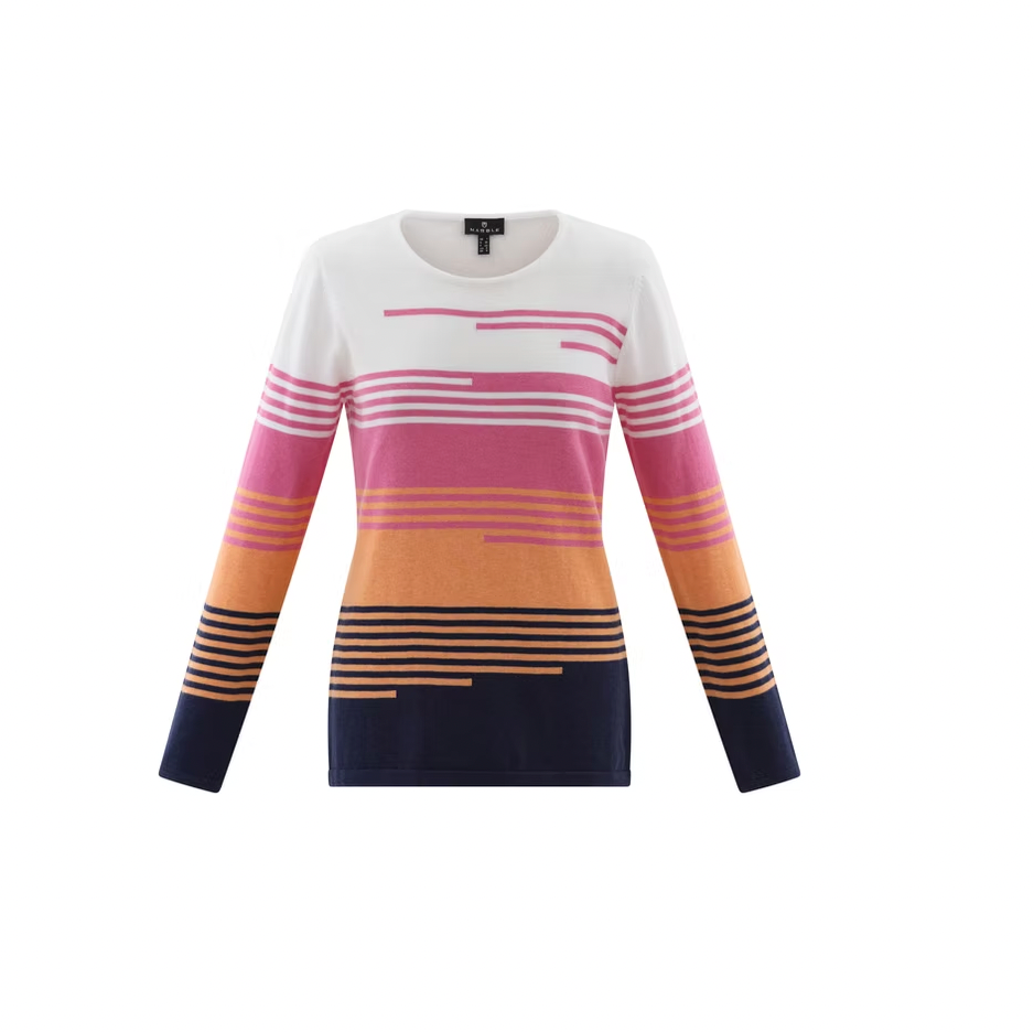 Navy, Orange & Pink Graphic Stripe Jumper
