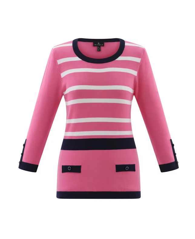 Pink, Navy & White Classic Striped Jumper
