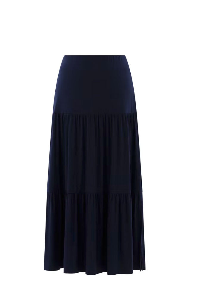 Navy Maxi Pleated Skirt With Elasticated Waist