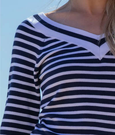 Navy & White Striped V-Neck Jumper