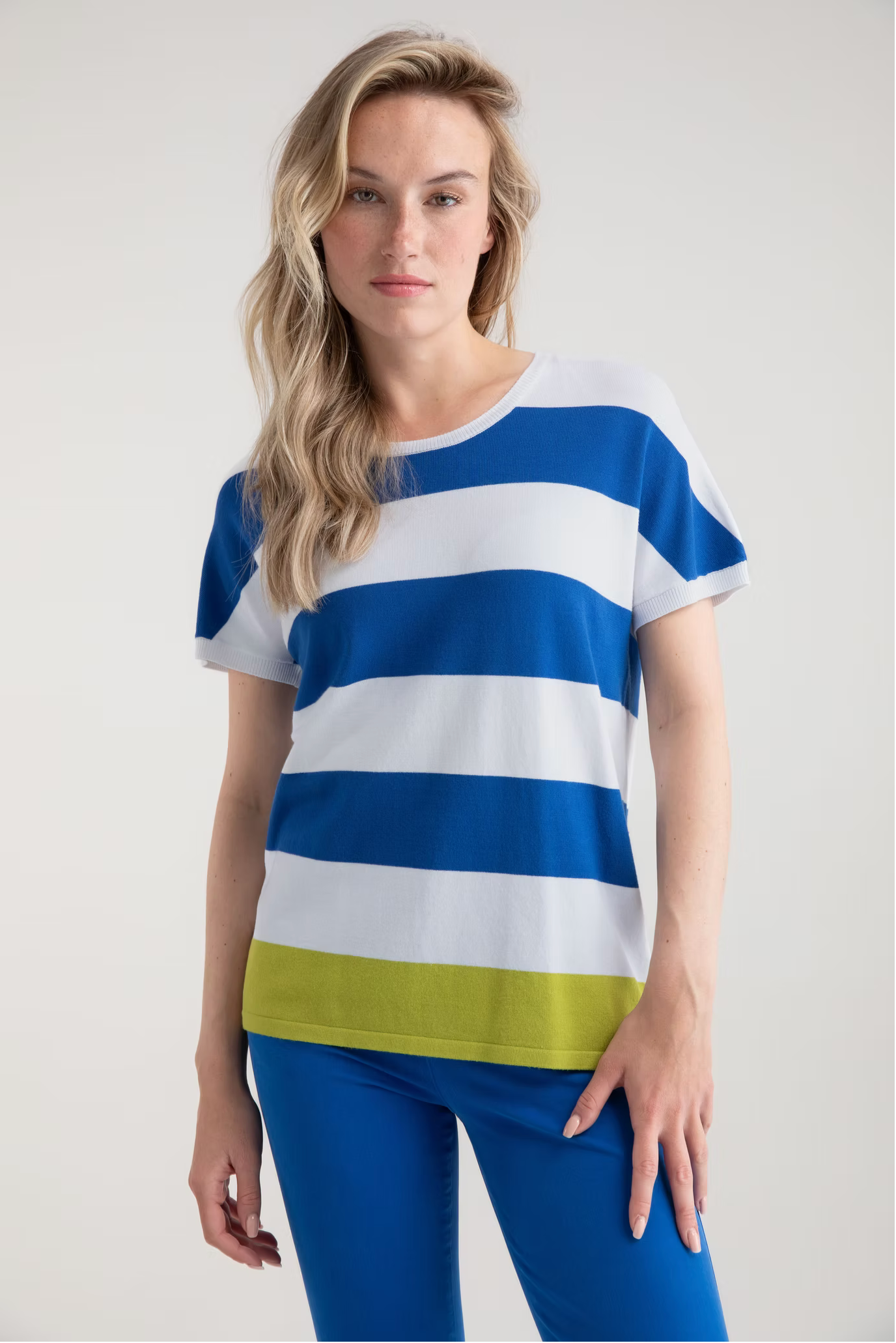 Blue, Lime & White Stripe Top