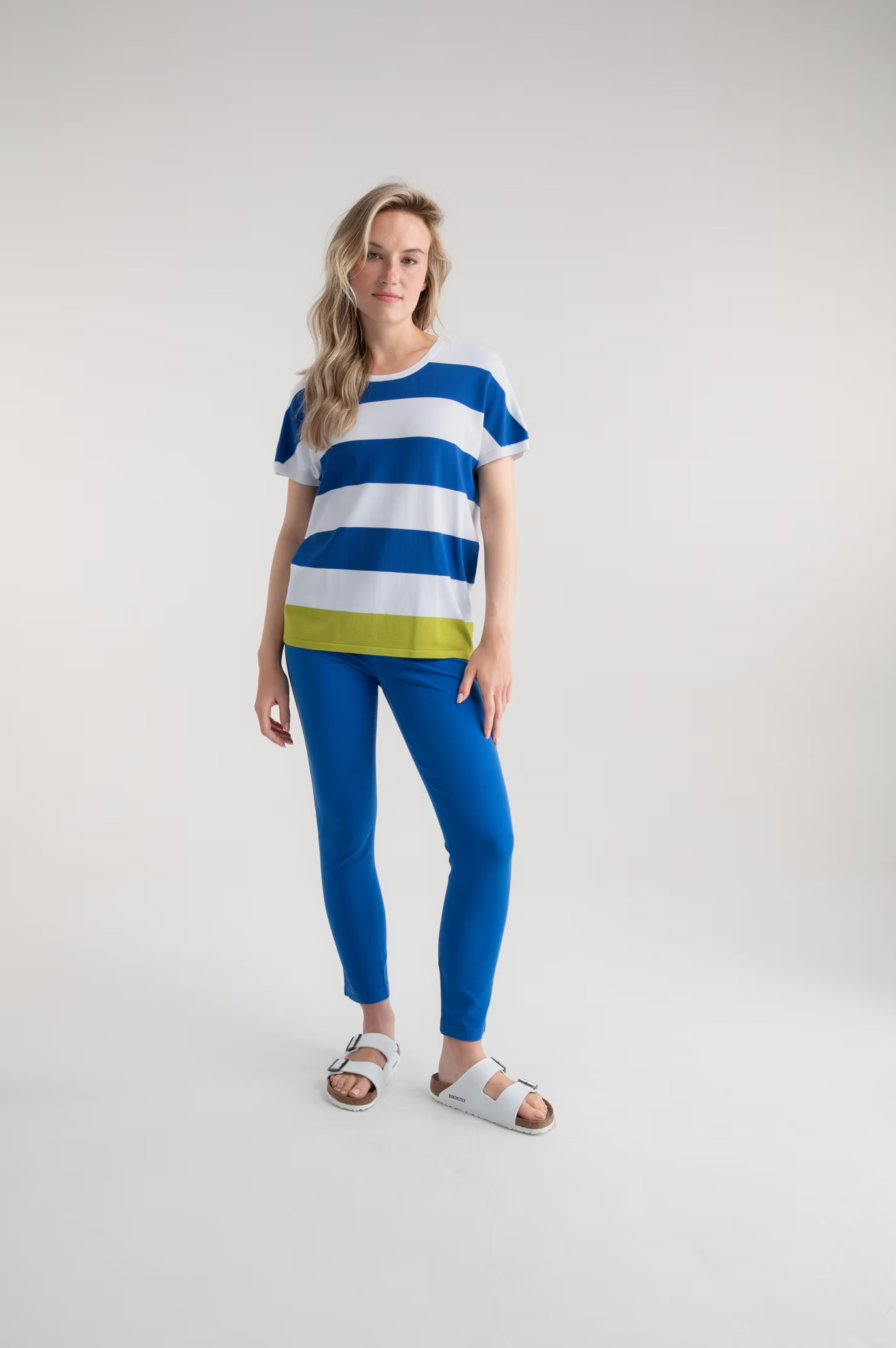 Blue, Lime & White Stripe Top