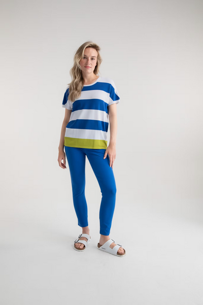 Blue, Lime & White Stripe Top