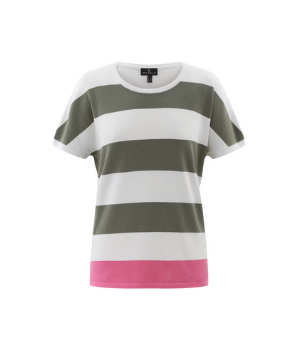 Khaki, White & Pink Striped Top
