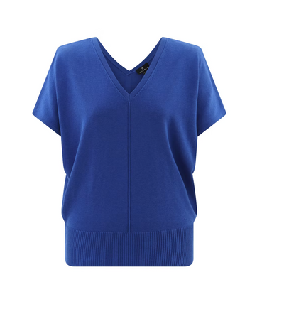 Royal Blue V-Neck Top With Button-Up Back