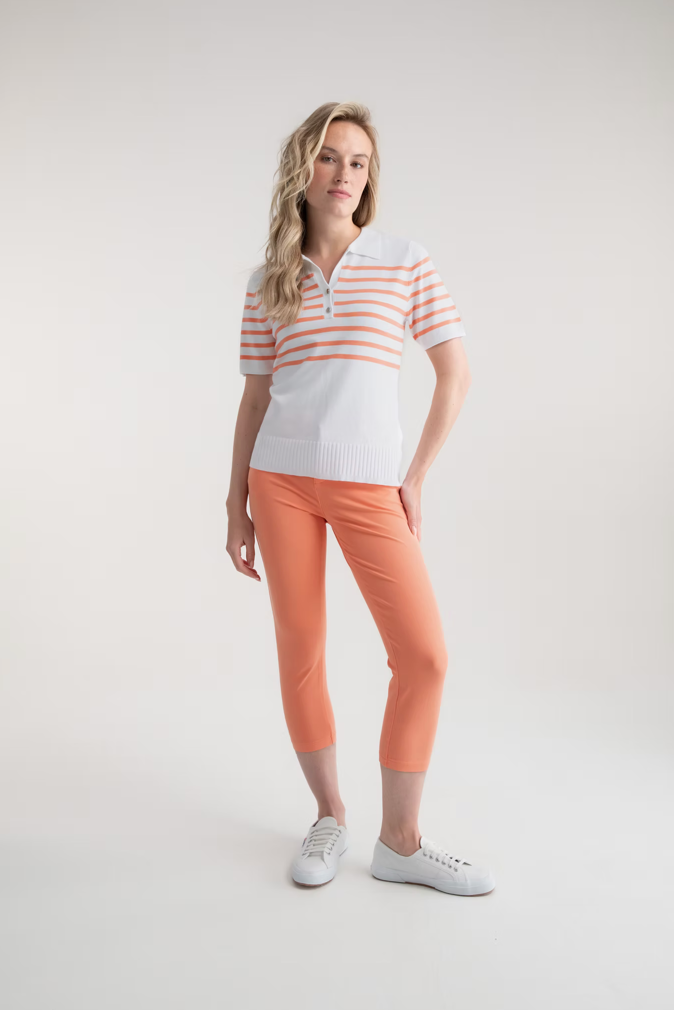 Orange & White Striped Polo Shirt