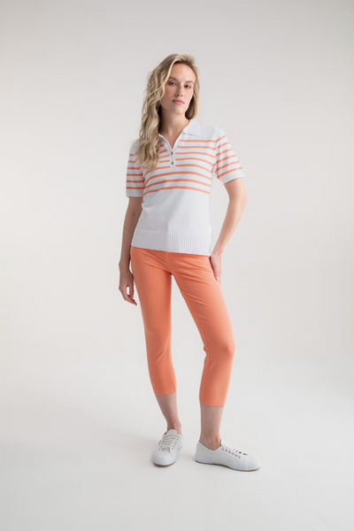 Orange & White Striped Polo Shirt