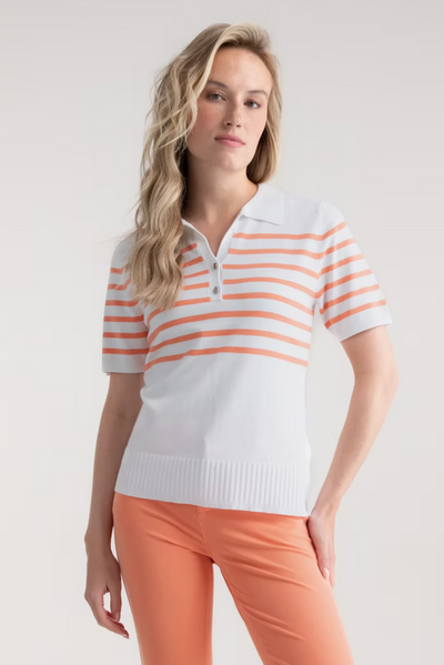 Orange & White Striped Polo Shirt