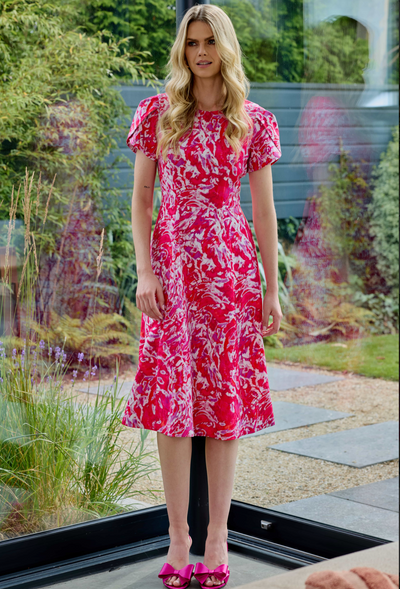 Tie Dye Print Flare Dress With Wrap Over Sleeve