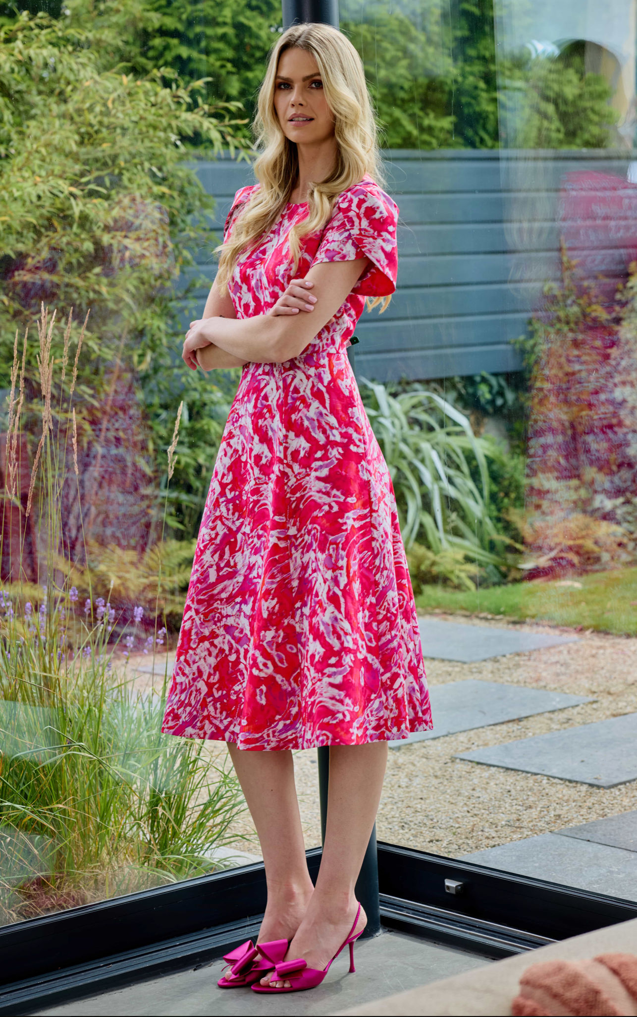 Tie Dye Print Flare Dress With Wrap Over Sleeve