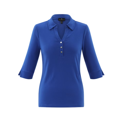 Royal Blue Polo Style Top with 1/2 Sleeve and Silver Button Detail