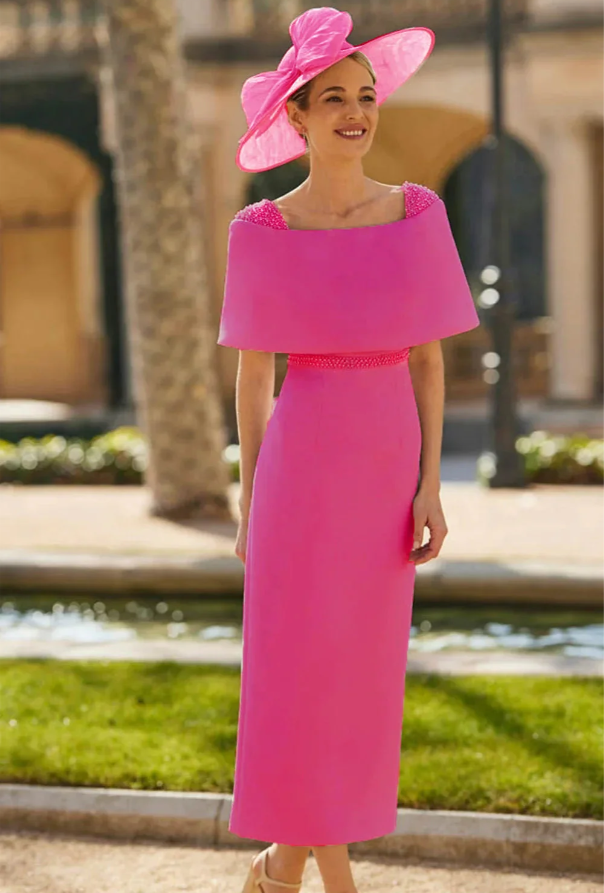 Fuchsia Dress With Beaded Shoulders & Bow on Back