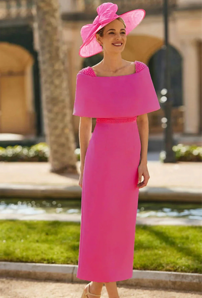 Fuchsia Dress With Beaded Shoulders & Bow on Back