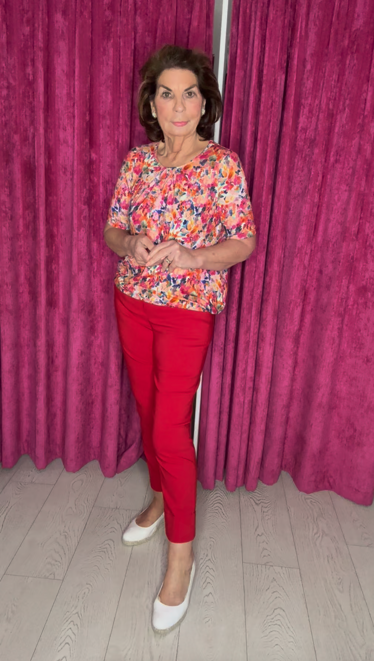 Multicoloured Pleated Short Sleeve Top
