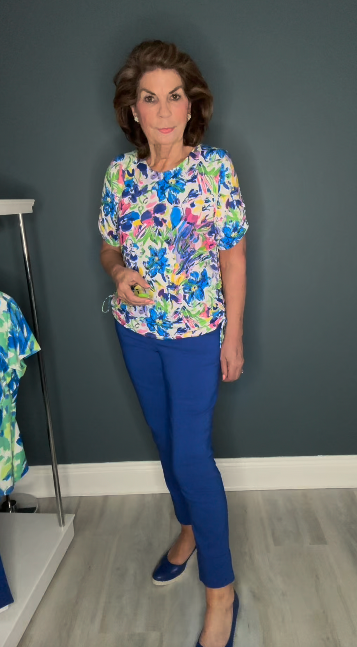Artistic Floral Design Top with Tie Side Detail