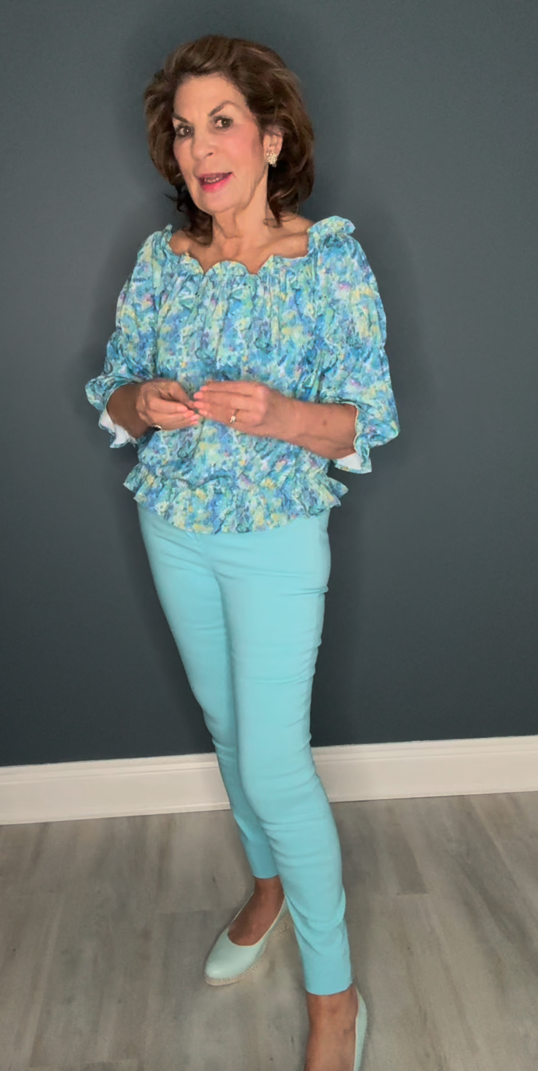 Daisy Blue and Yellow Top With Frill Detailing