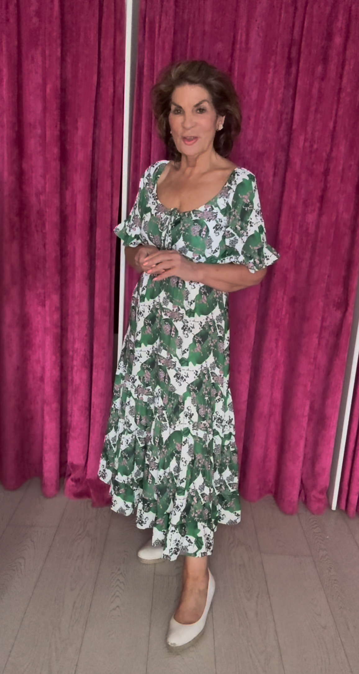 Elodie White/Green/Pink Maxi Dress With Elasticated Waist