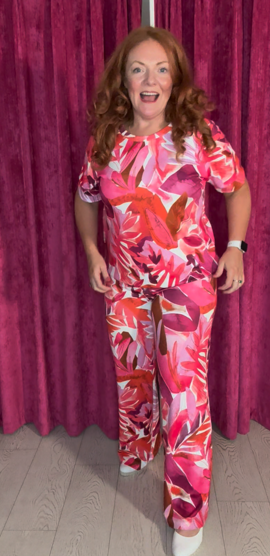 Pink and Orange Floral Print Trousers