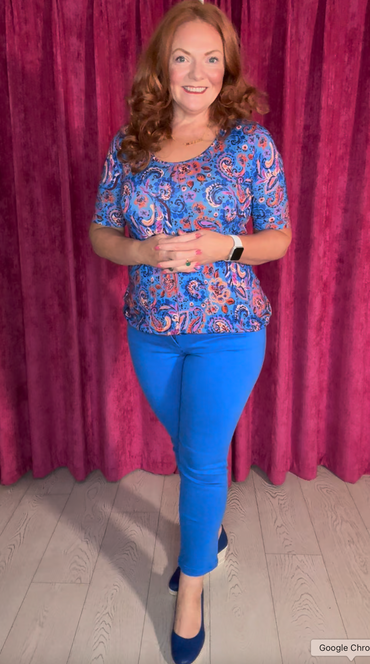 Floral Pattern Top With Pleated Neck Line