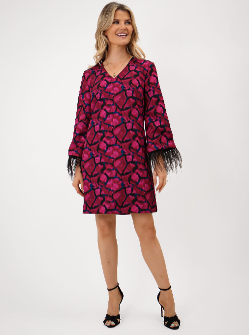 Deep Pink Taylor Dress with Feathers