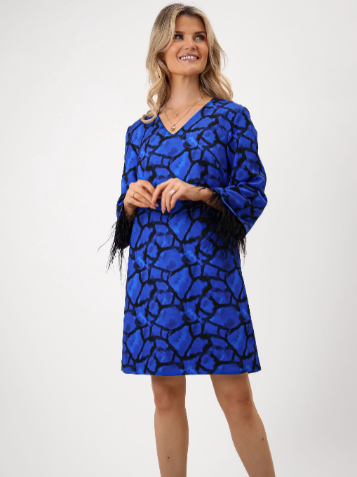 Royal Blue Taylor Dress with Feathers