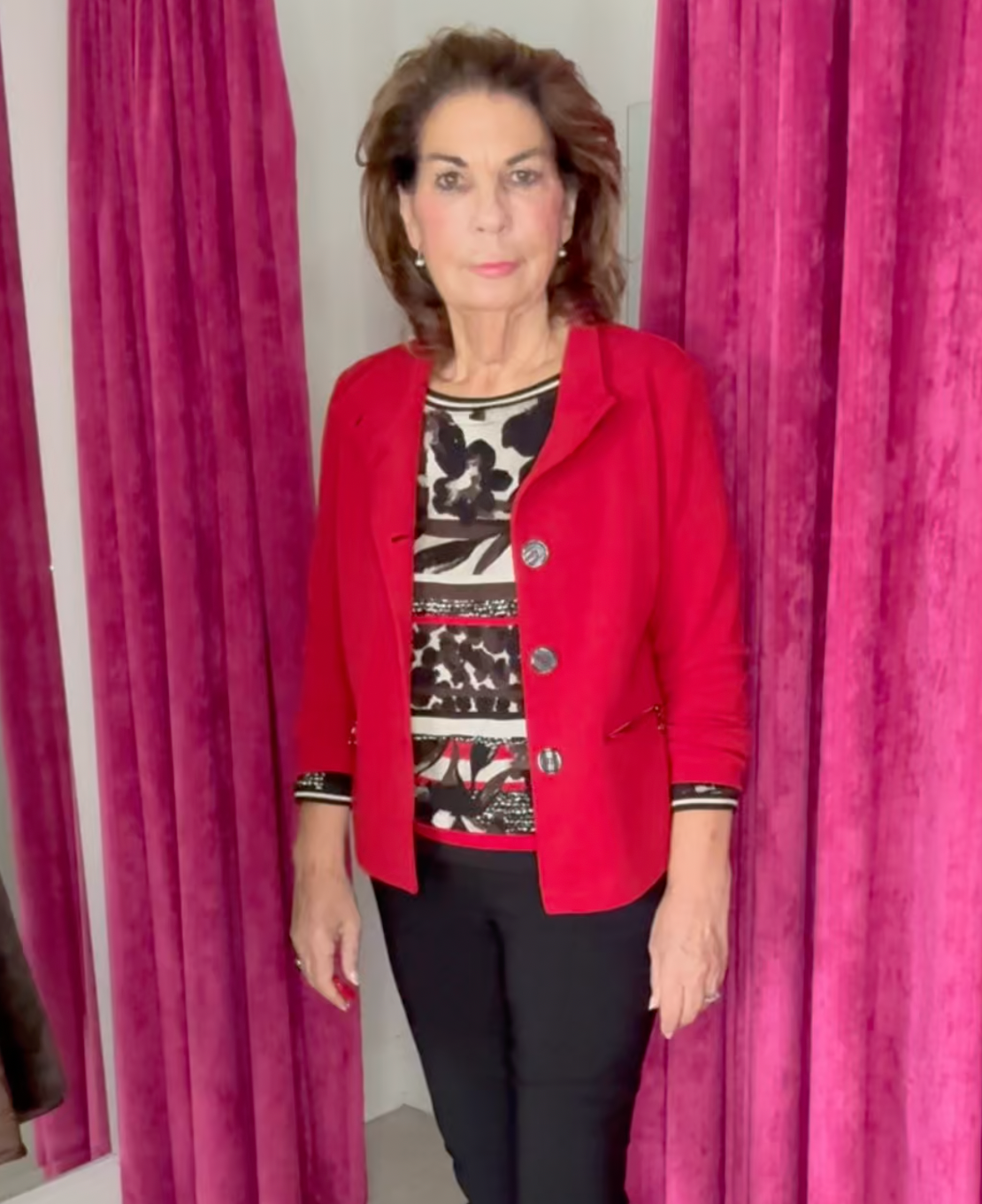 Red Sweat Jacket With Button and Zip Detail
