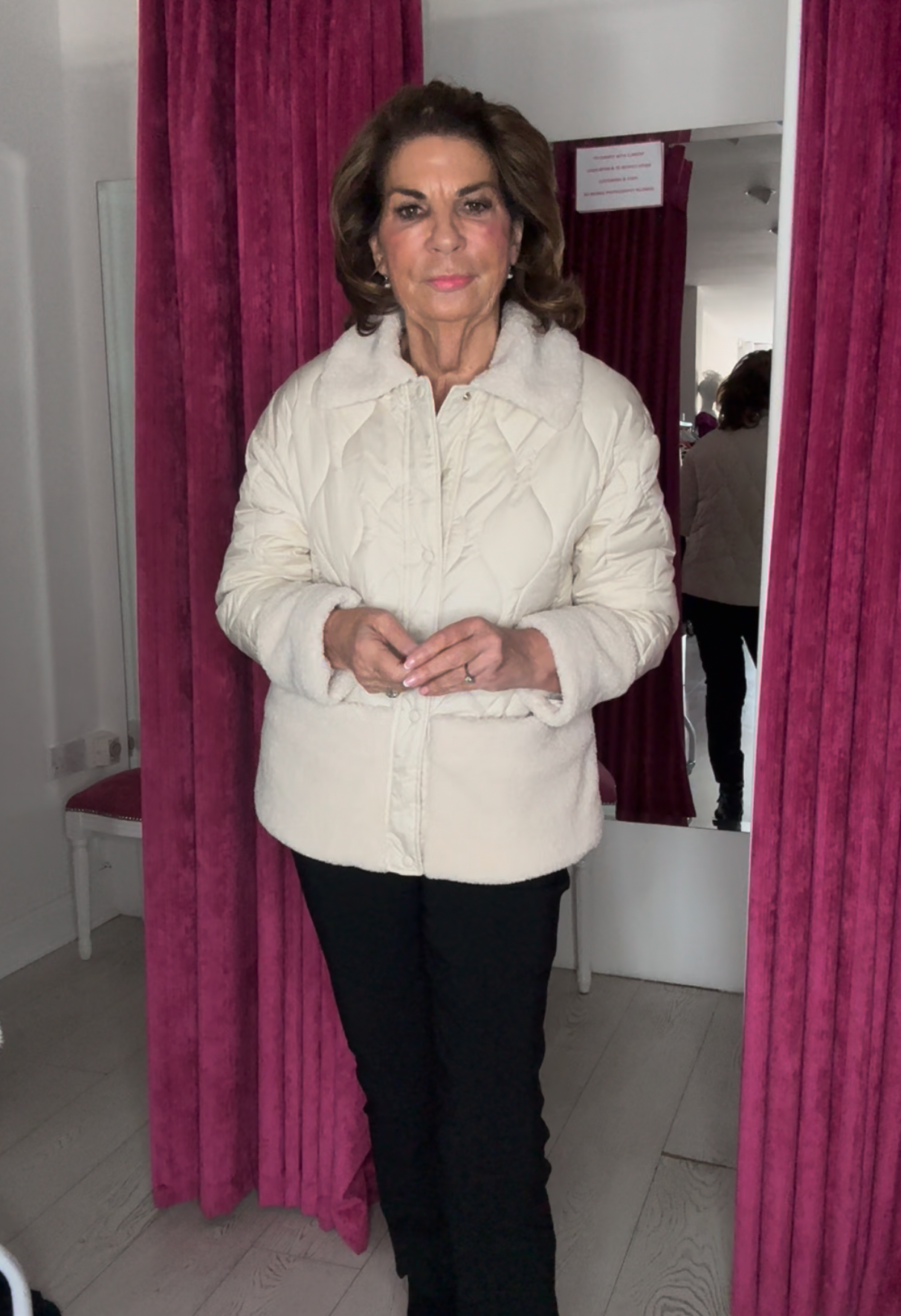 Cream Jacket with Wool Collar and Pocket Effect