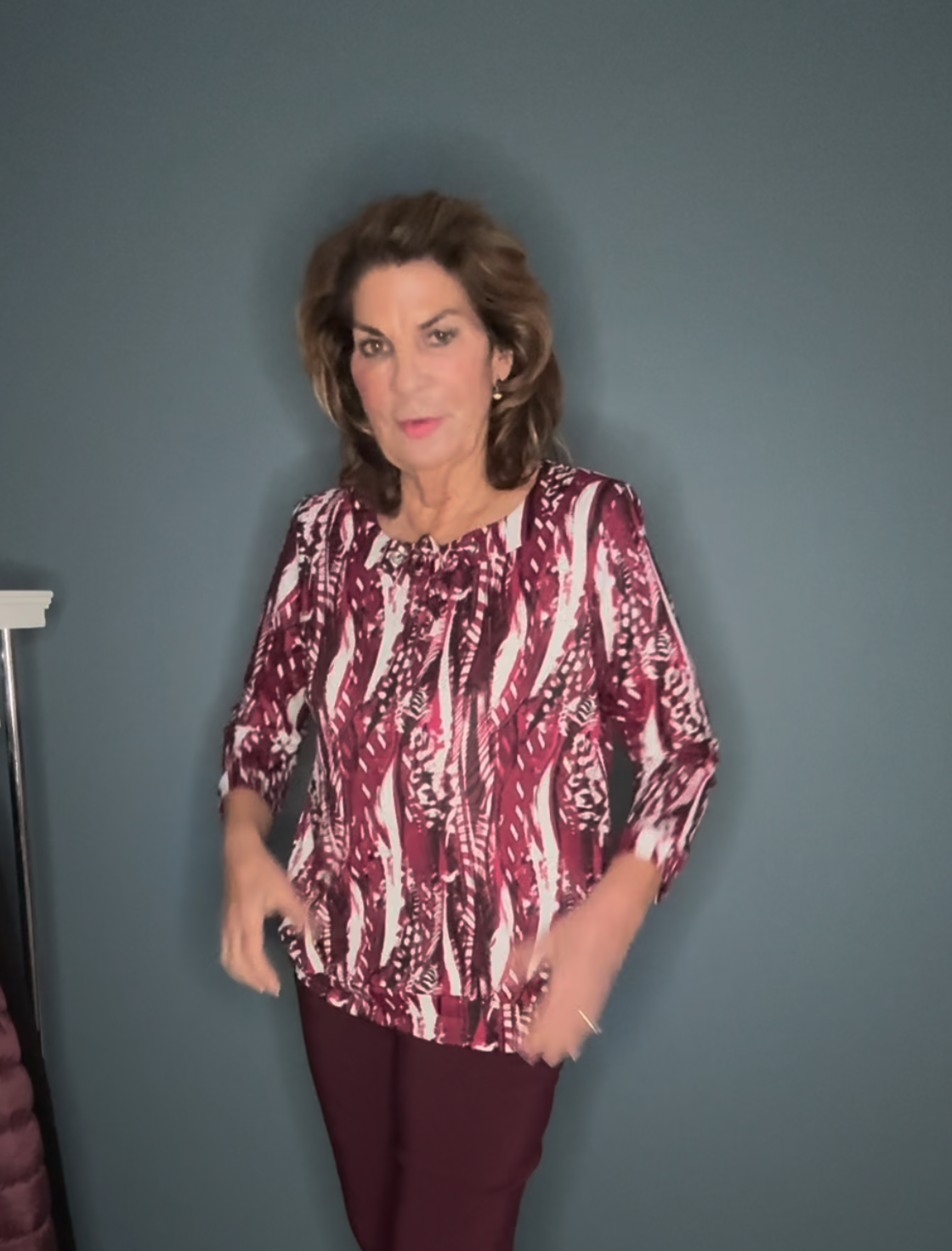 Deep Pink Abstract Top with Draw String Neckline