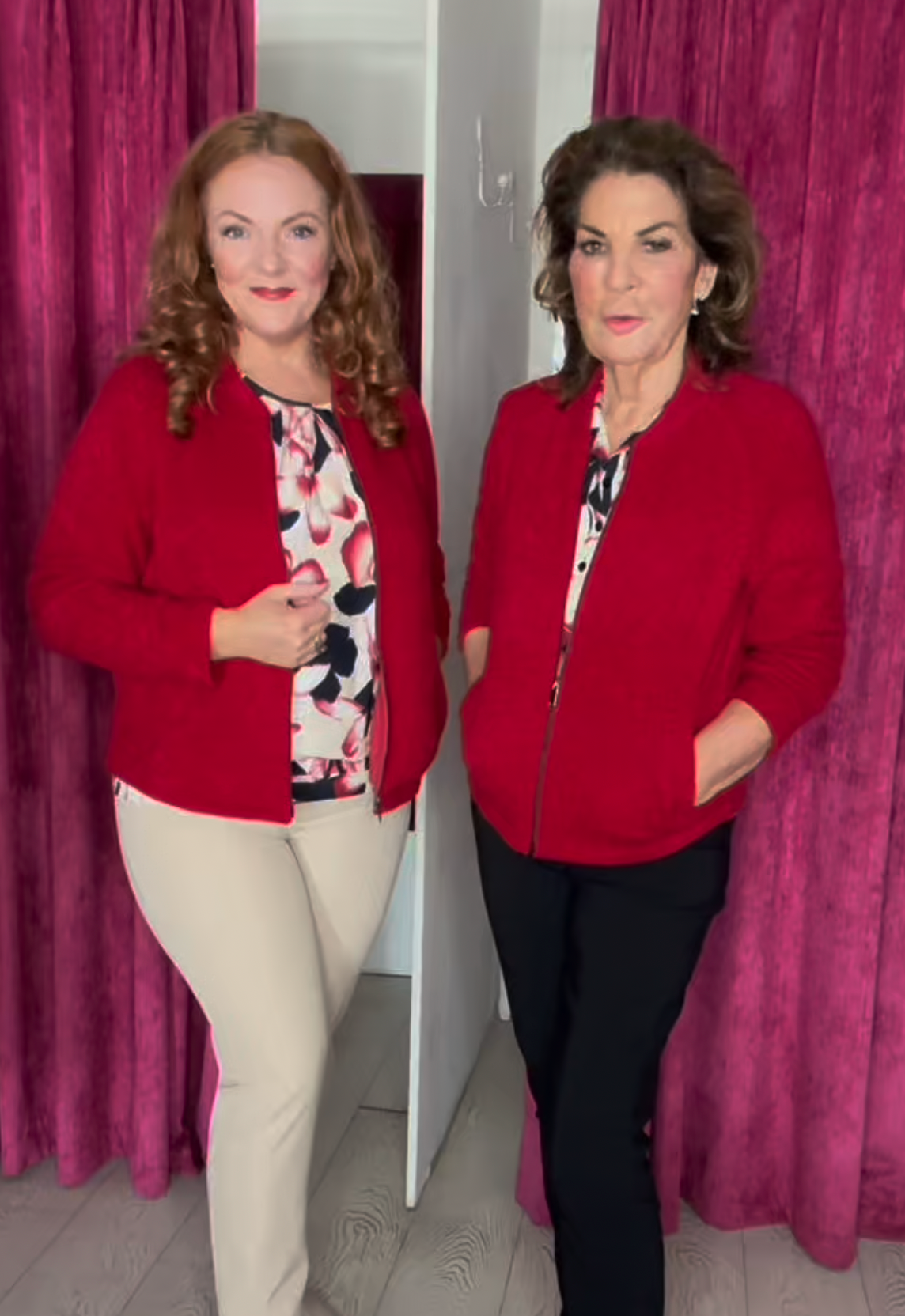 Red Knit Effect Zip Up Jacket