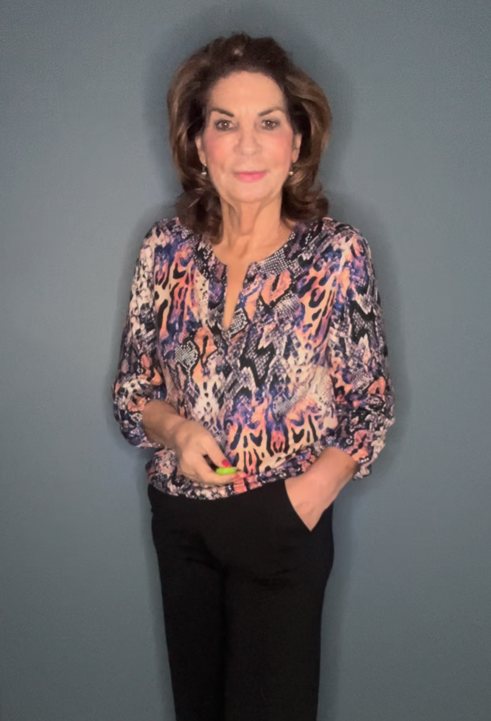 Electric Animal Print Top with V-Neck