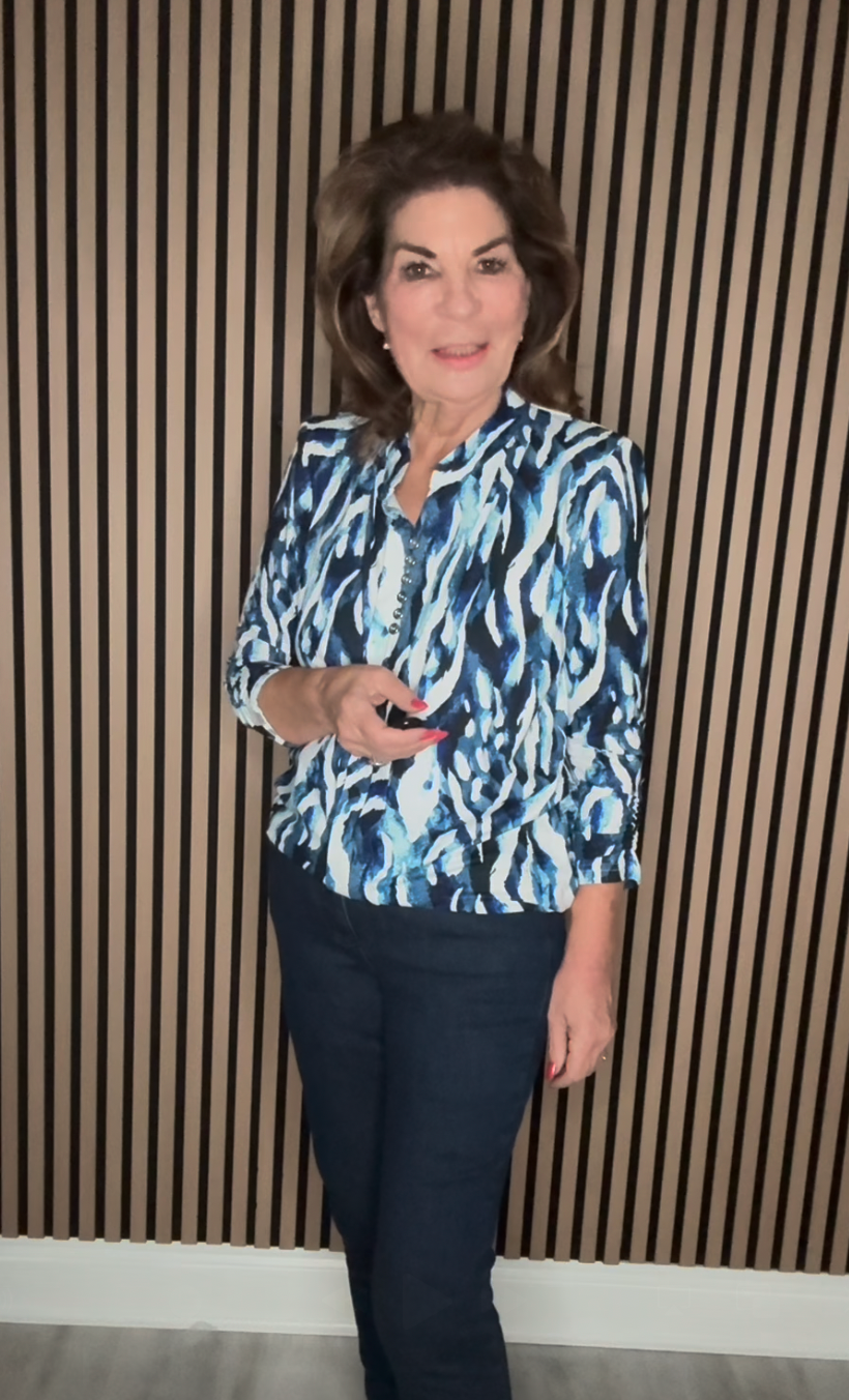 Blue/White Top With Button Detailing