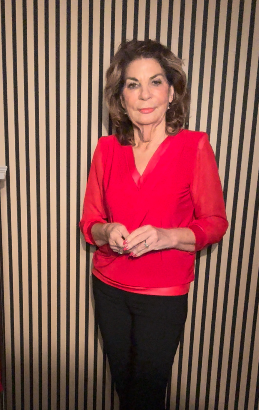 Red V-Neck Top With Faux Leather Trim