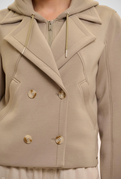 Dusty Khaki Double Breasted Jacket With Detachable Hood Collar