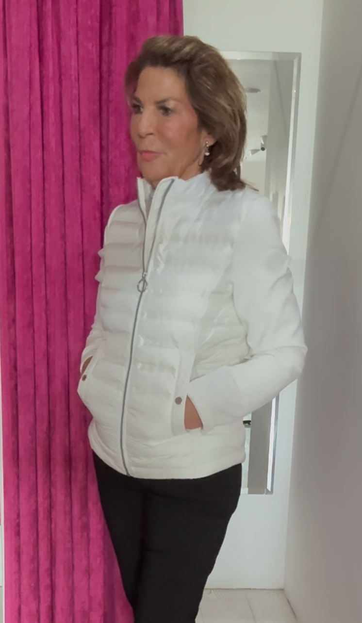 Cream Padded Jacket with Silver Zip Detail