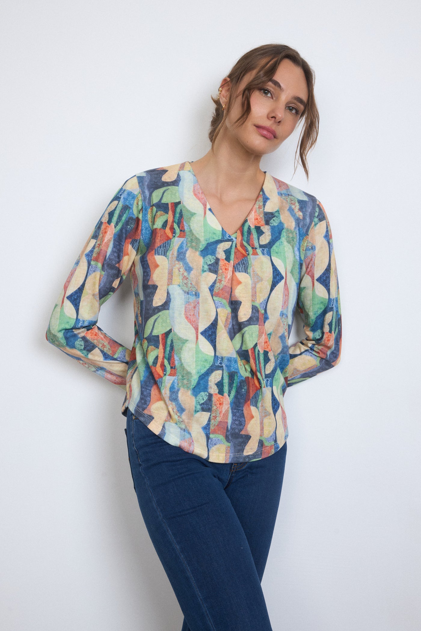 Silia V-Neck Top with Pleated Detail