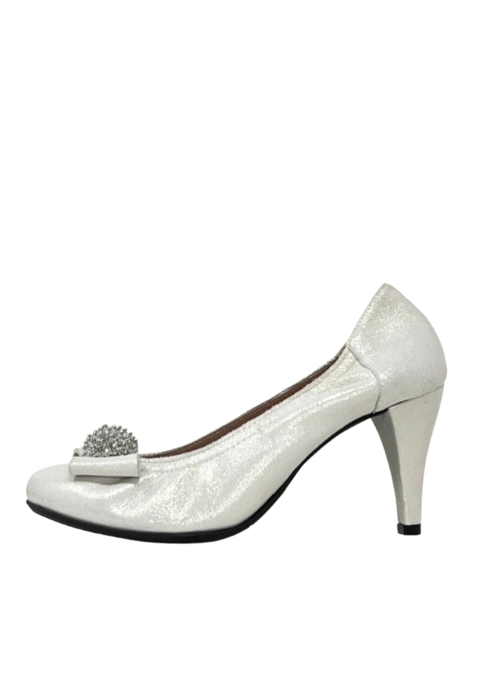 Silver High Heel With Bow On Toe