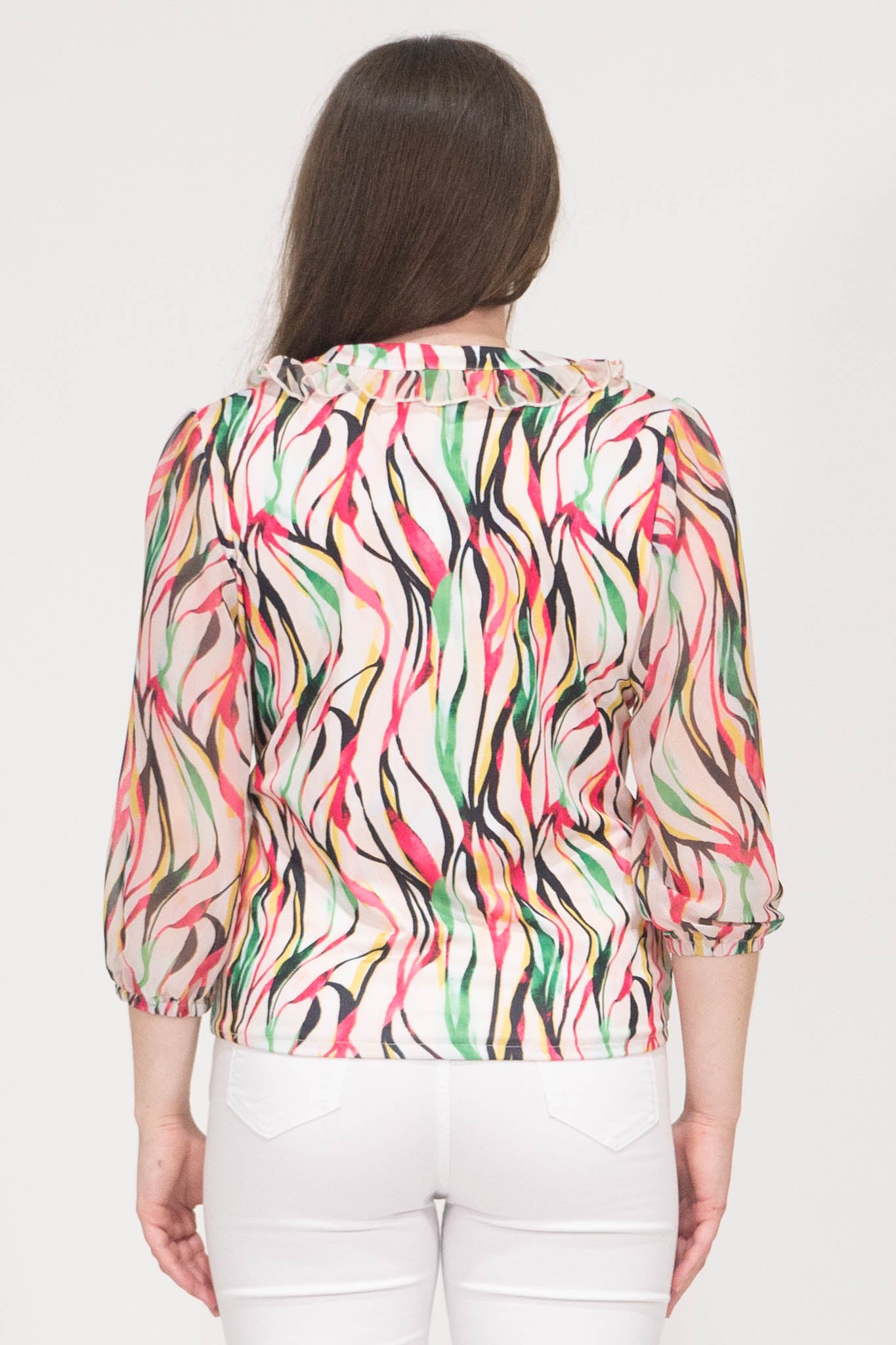 Aubree Abstract Print Top With Elasticated Hem - Pink & White