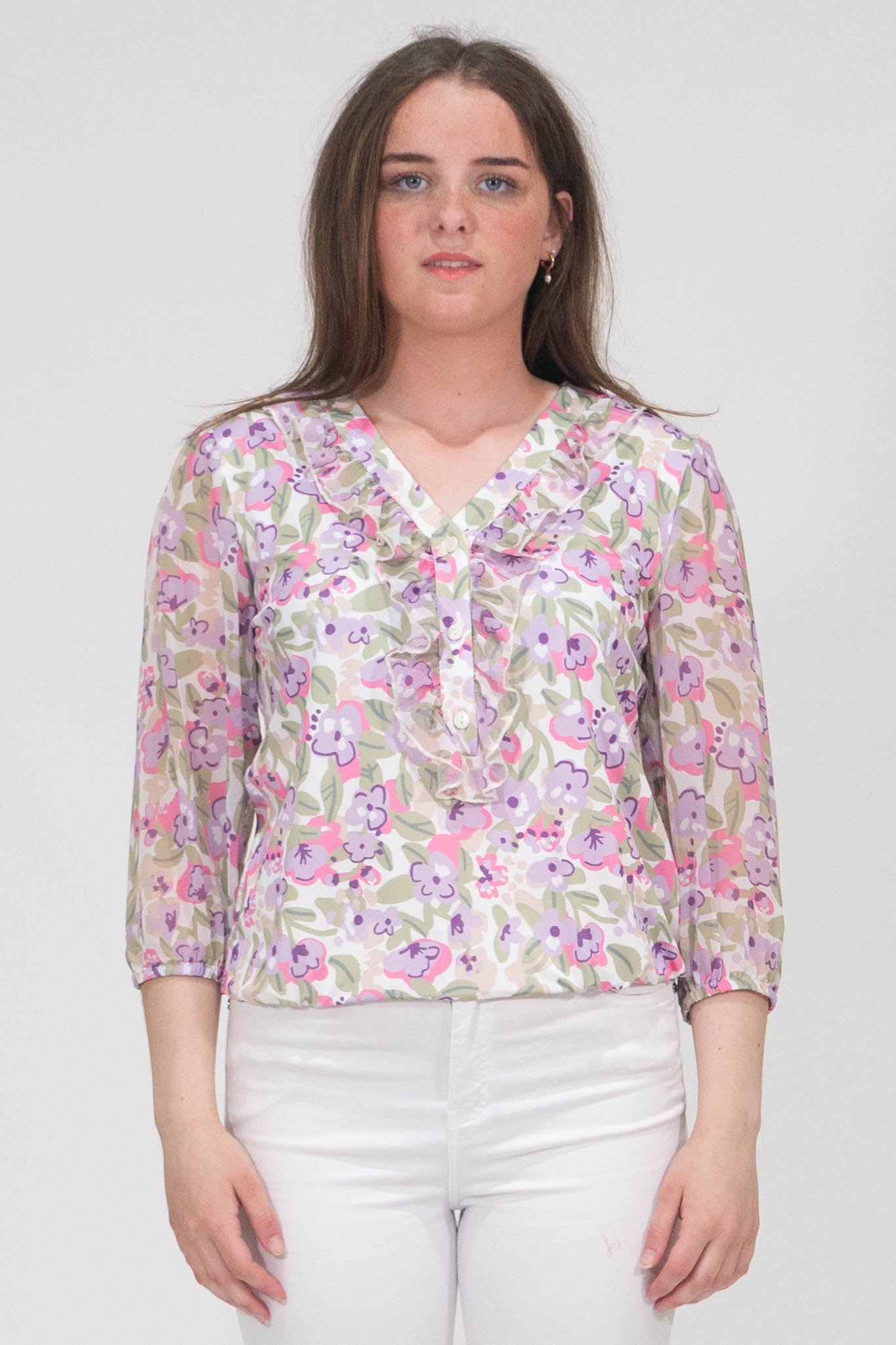 Aubree Abstract Print Top With Elasticated Hem - Pink