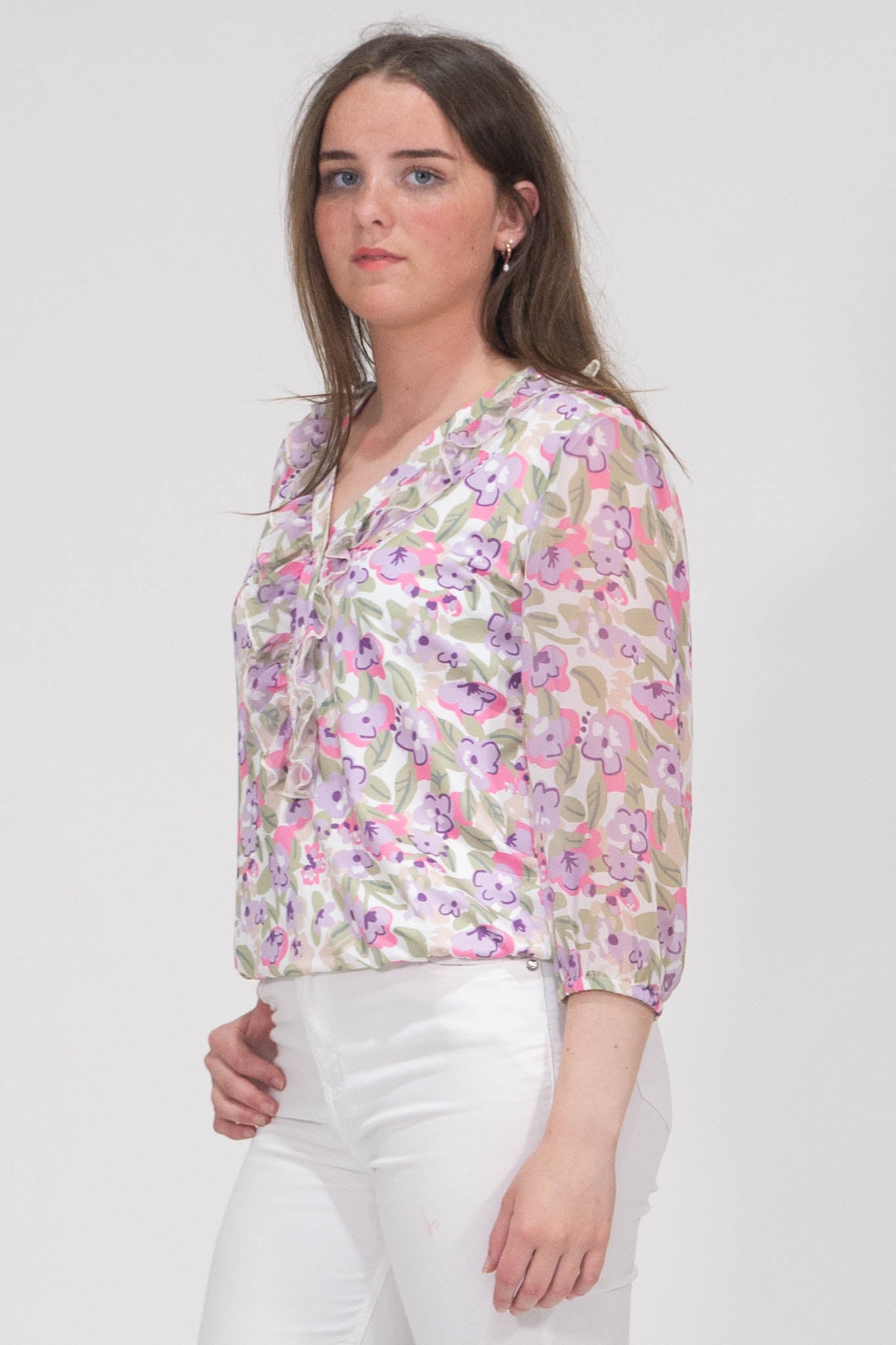 Aubree Abstract Print Top With Elasticated Hem - Pink