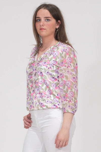 Aubree Abstract Print Top With Elasticated Hem - Pink