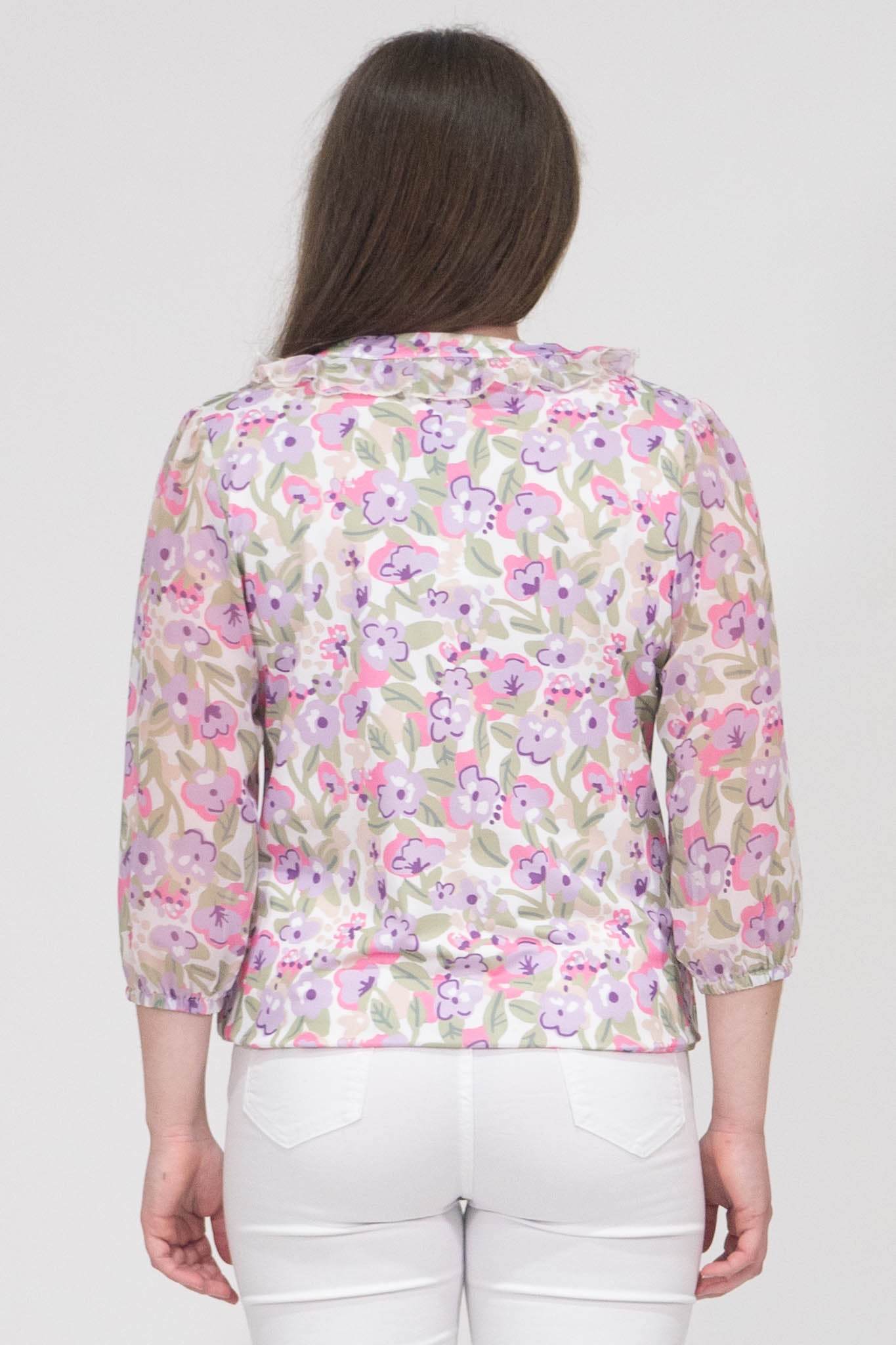 Aubree Abstract Print Top With Elasticated Hem - Pink