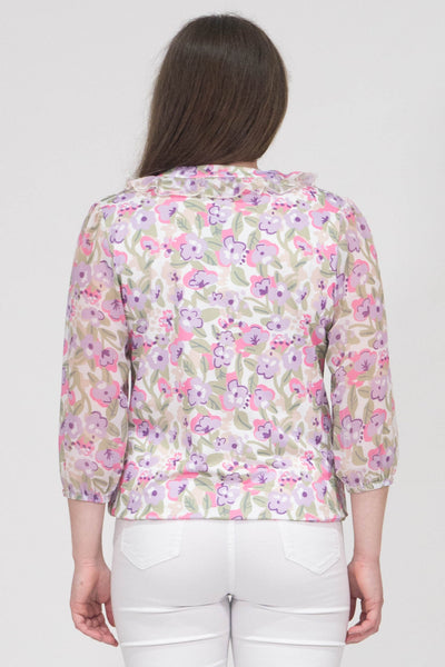 Aubree Abstract Print Top With Elasticated Hem - Pink