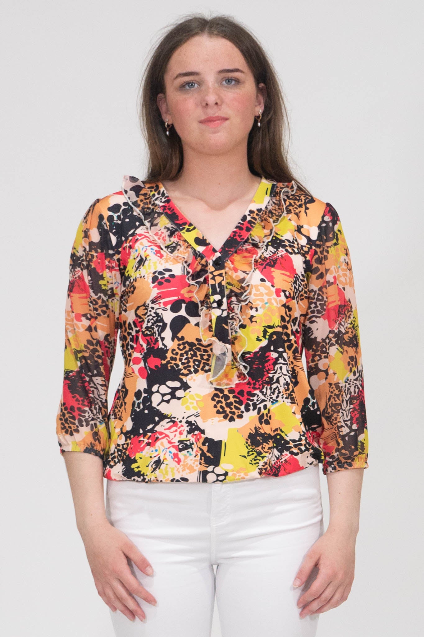 Aubree Floral Print Top With Elasticated Hem - Yellow & Black