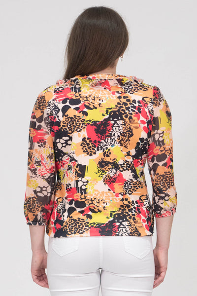 Aubree Floral Print Top With Elasticated Hem - Yellow & Black