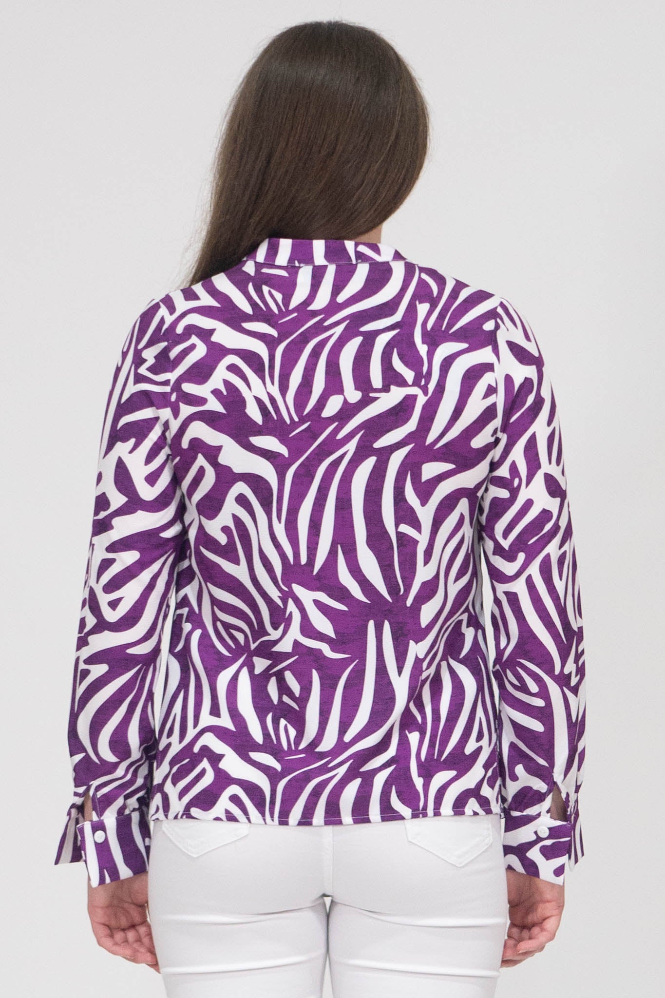 Raven Printed Top With Grandfather Collar - Purple