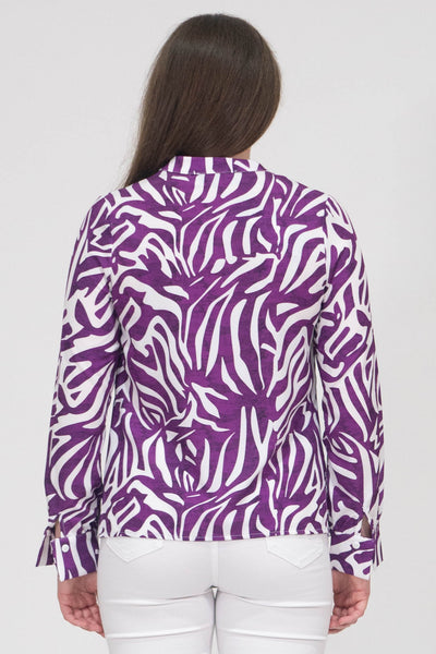 Raven Printed Top With Grandfather Collar - Purple