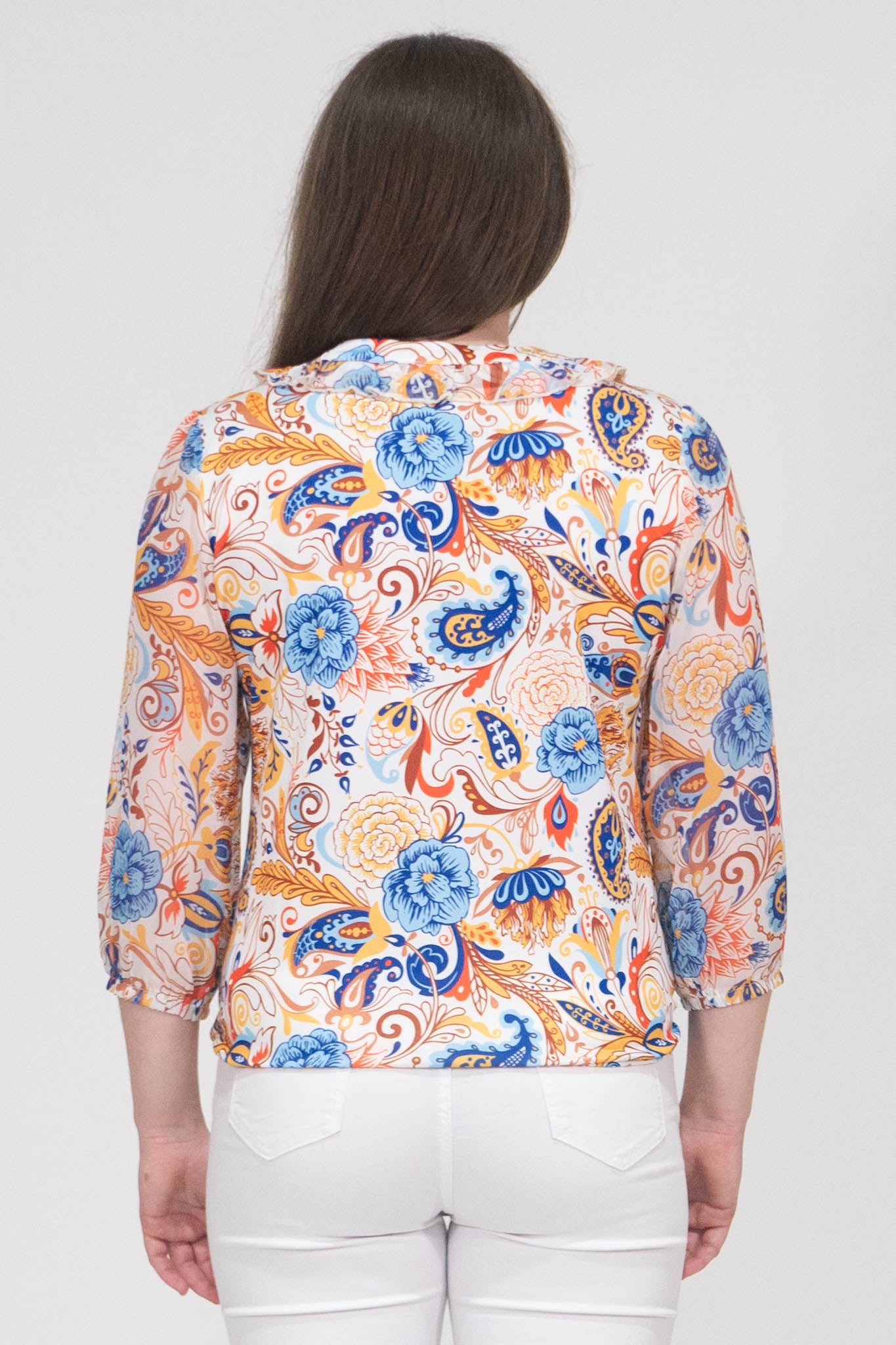 Aubree Paisley Print Top With Elasticated Hem - Blue & Yellow