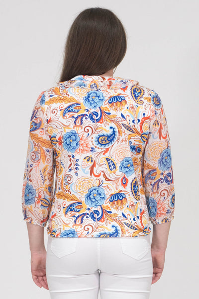 Aubree Paisley Print Top With Elasticated Hem - Blue & Yellow
